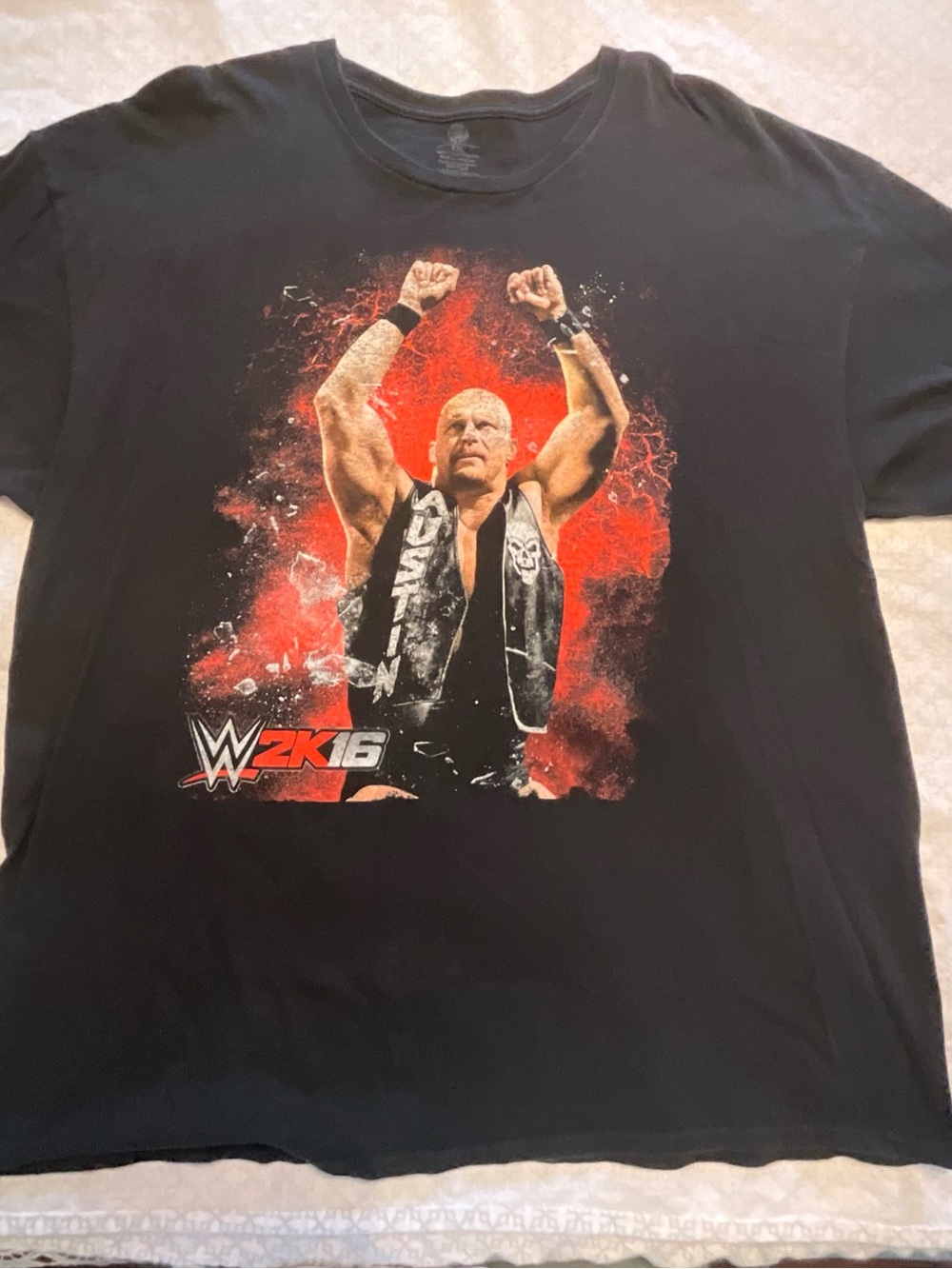 WWE Black Tee with Red and White Stone Cold 2K16 Graphic
